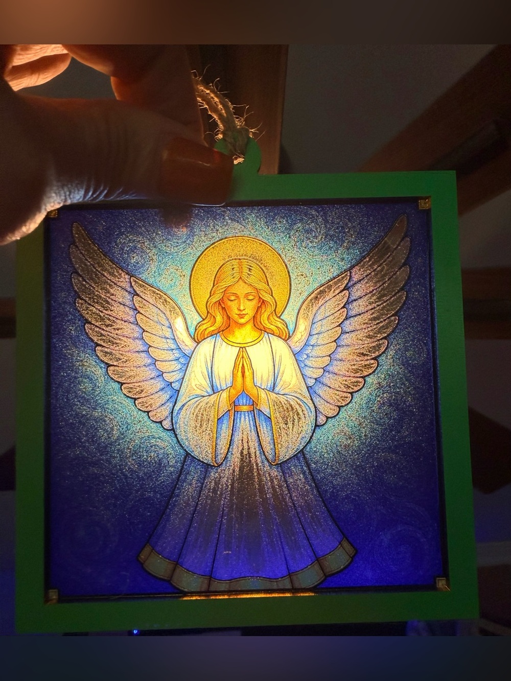 Hand crafted by me wood framed acrylic Angel sun catcher or ornament